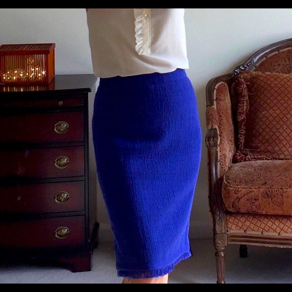 JCrew Textured Tweed Pencil Skirt with Fringes - Picture 2 of 15